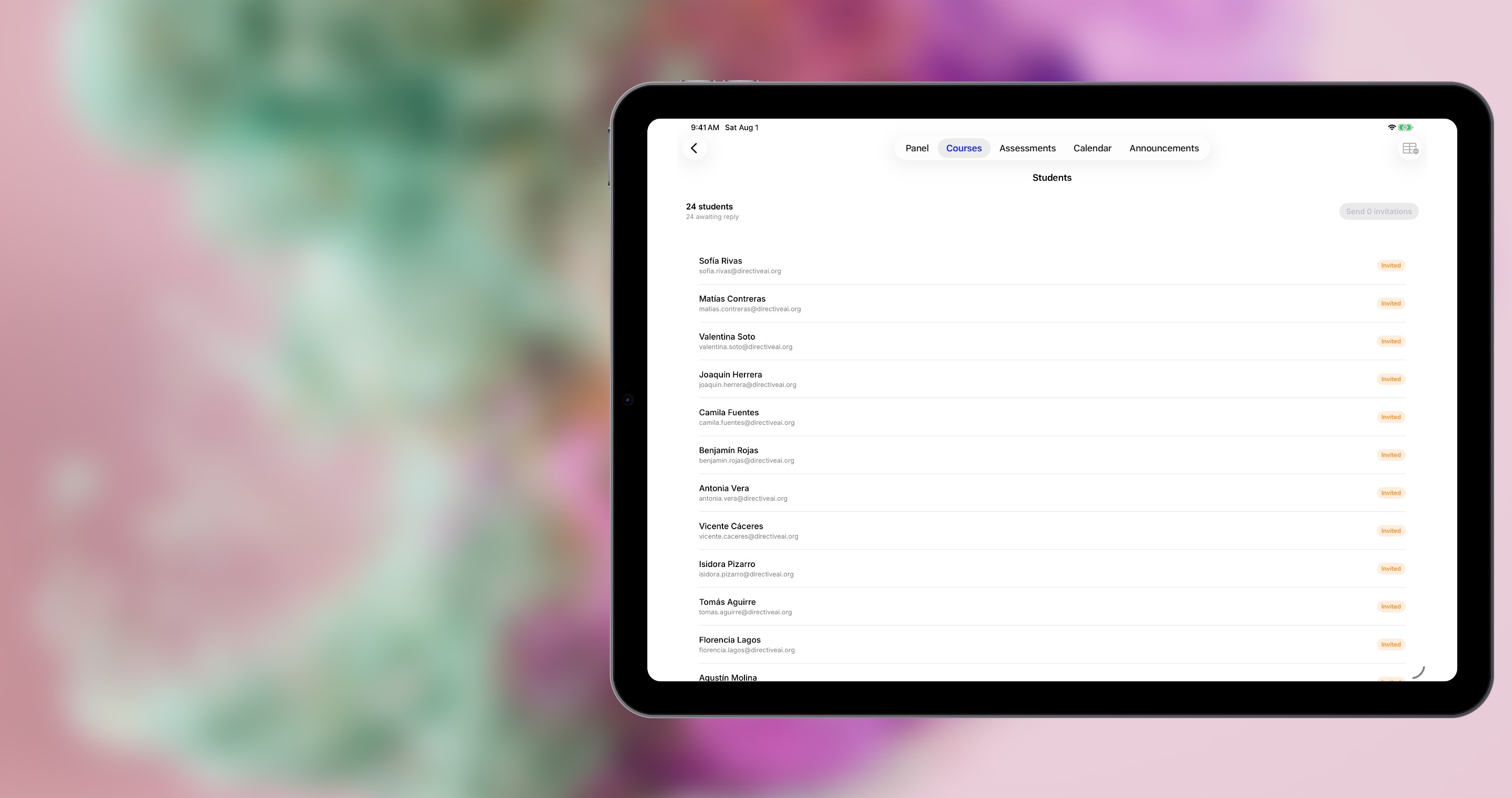 The class roster with per-student invitation status